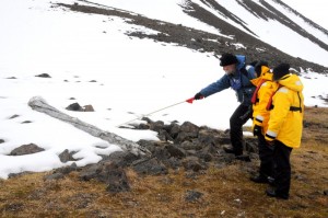 Bob showing the site of the hut