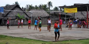 Girls playing volleyball