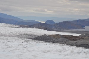 Sugar Loaf (round hill top) beyond Russell Glacier