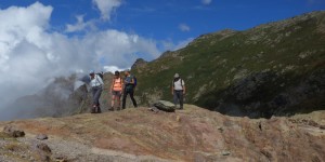 Walking towards Bocca Muvella (above) & lunch at the pass (right)