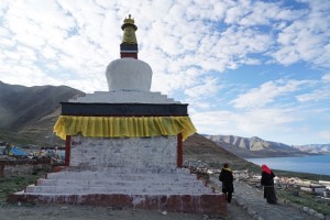 Bon followers walk around the stupas counter-clockwise